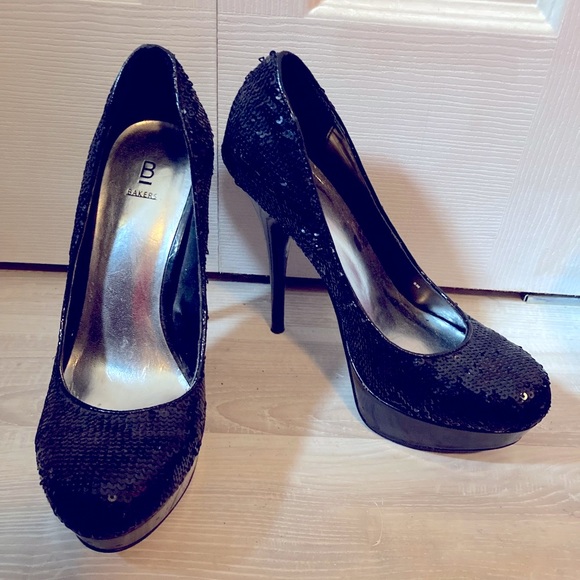 black sequin platform shoes